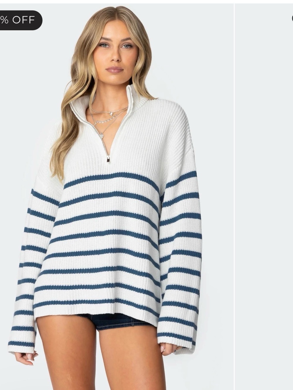 Edikted Oversized Striped Quarter Zip Sweater Long Sleeve Cotton Weave